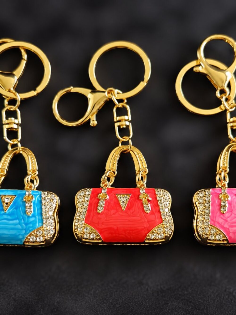 3 Sparkling Mini Handbag Keychain – Rhinestone Purse Charm